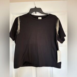 Joie Black Tee with Beaded Accents